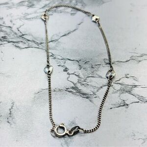 Dainty Vintage 925 Chic Silver Heart Chain Bracelet or Anklet 8.5 inches